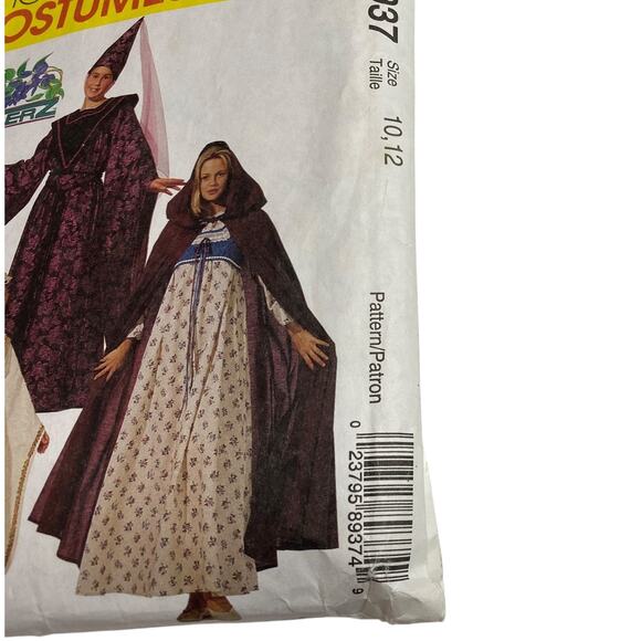 Vtg McCall's Girl's Medieval Dress Costume 8937 Cape Hat Sz 10 12 Zooterz UNCUT - Picture 8 of 15